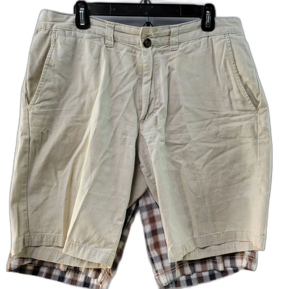 BUNDLE of x2 Pairs 100% Cotton Cream Short & Gingham Short Men's Sz 34 - FLAWED